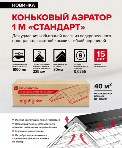 ТЕХНОНИКОЛЬ Вентиляция, Коньковый аэратор 1м СТАНДАРТ, шт.