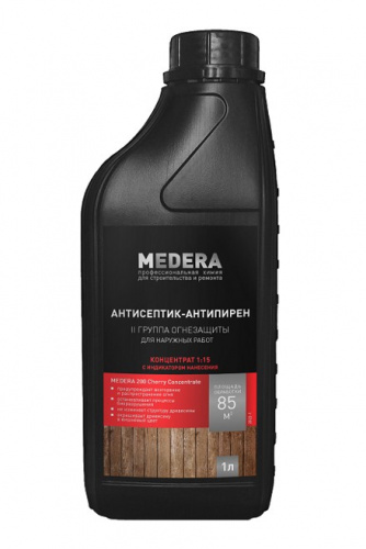 MEDERA 200 - Cherry Concentrate. Антипирен с антисептическими свойствами  II группа огнезащиты с контролем нанесения вишнёвый цвет.1 литр.