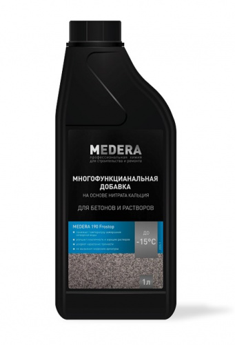 MEDERA 190 Frostop -15. Многофункциональная добавка на основе нитрата кальция для бетонов и растворов, для работ при t не ниже -15°С.1 литр.